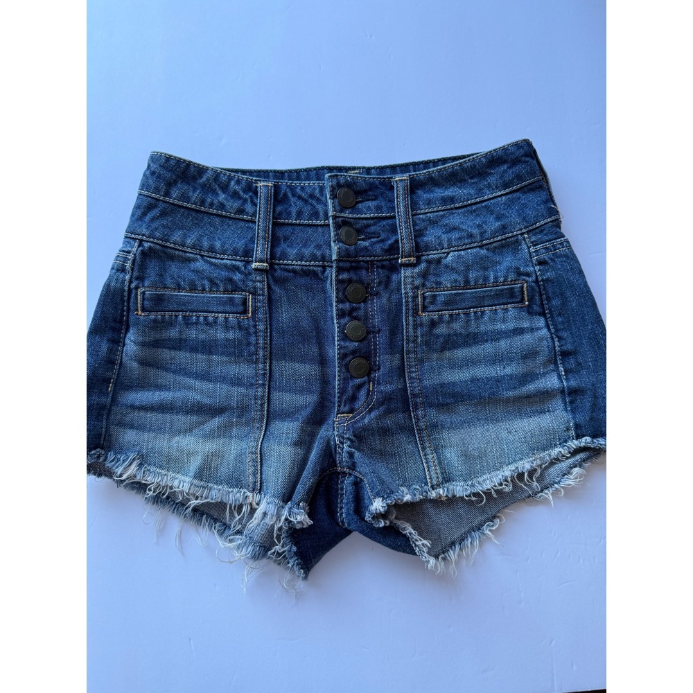 American Eagle Outfitters High Waisted Button Fly Denim Shorts Dark Wash 00